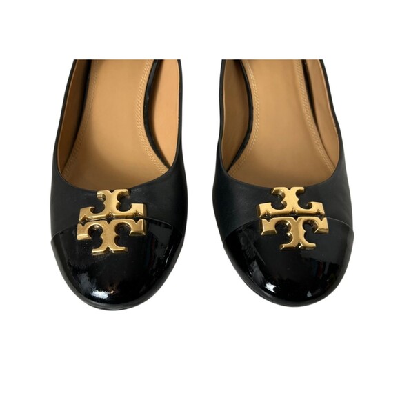 Tory Burch Everly Cap-Toe Pumps  Size 8.5  Black Leather Low Heel  Office Church - Picture 10 of 12